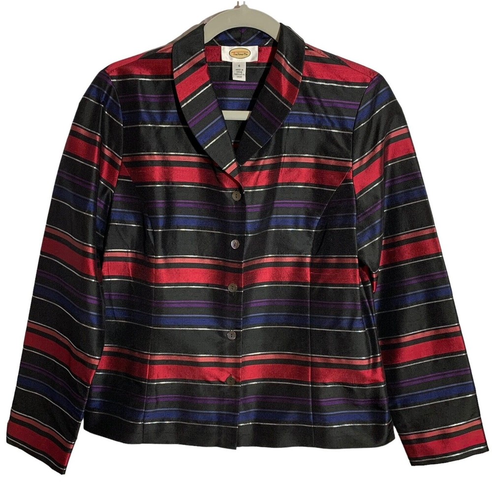 Talbots Lightweight Size 6 Unlined Silk Blazer Jacket Striped Shades of Violet